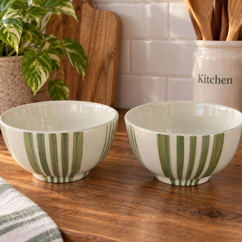 Set Of 2 Noble Excellence Earthenware Pistachio Vanilla Cereal Soup Bowl EUC